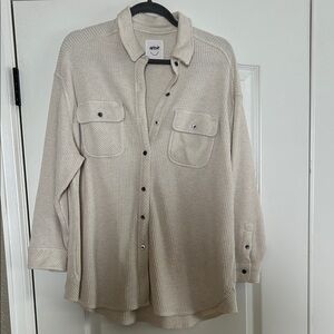 Aerie Cream Waffle Knit Button-Up Shirt